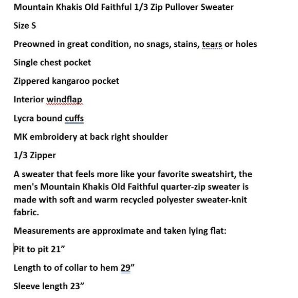 Mountain Khakis Old Faithful 1/3 Zip Pullover Sweater - Size S - Picture 4 of 7